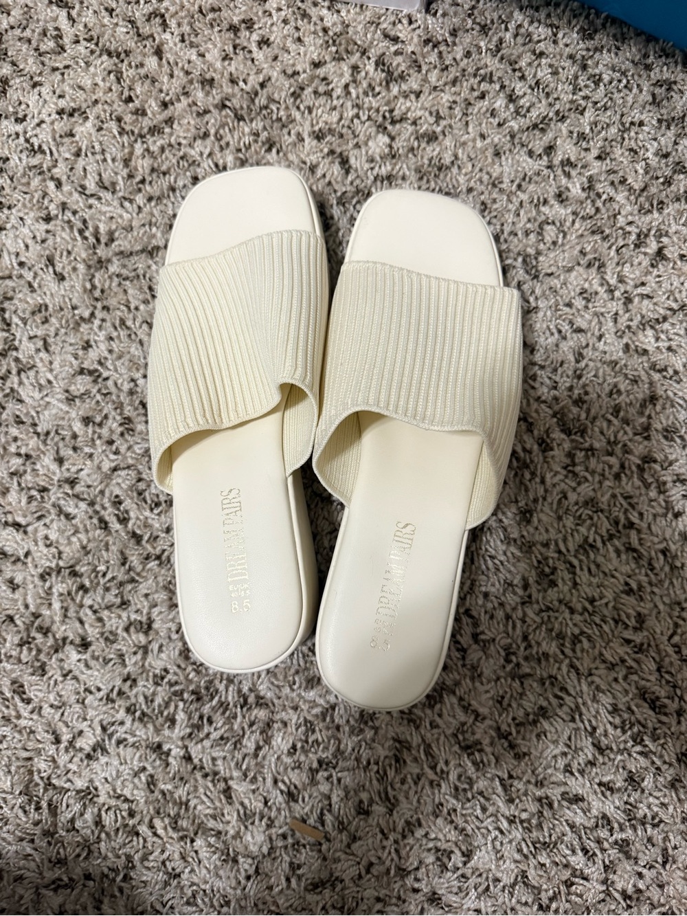 Ribbed Cream Slide Wedge Sandals